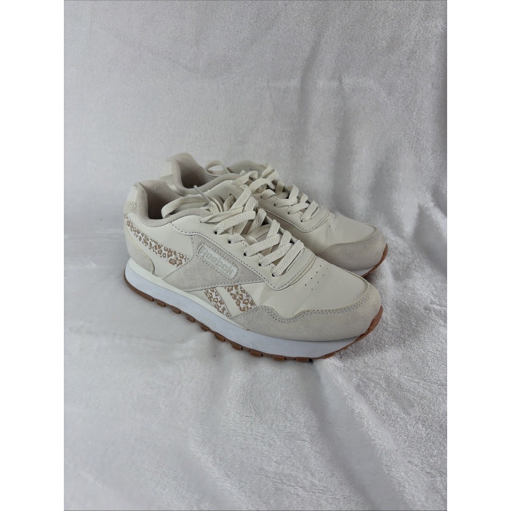 Reebok Classic Harman Double Sneaker Women's 8.5 Cream Suede Leopard Print EUC